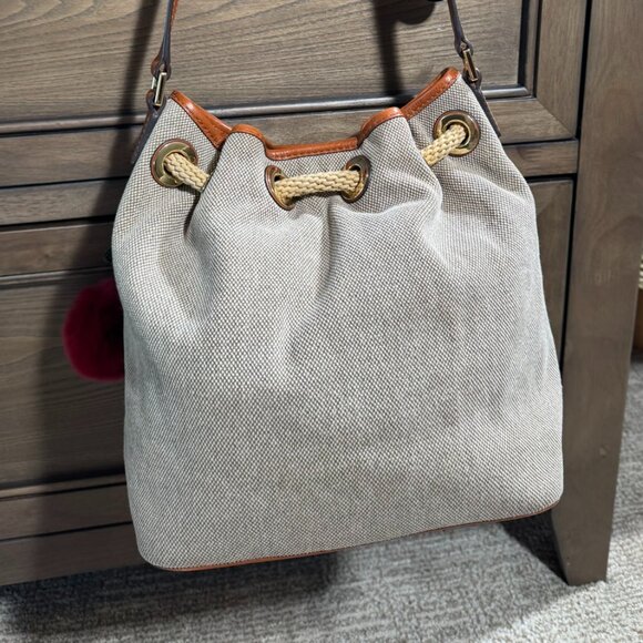 Michael Kors Marina Canvas Drawstring Bucket Bag - Rope & Tassel Detail - Picture 9 of 14